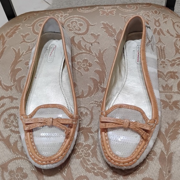 Coach Ireen Starfish Khaki Leather Canvas Sequin Designer Flats Size 6.5 B - Picture 6 of 10